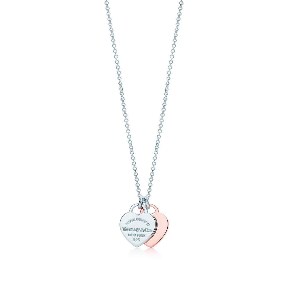 Tiffany Double Heart Tag Pendant in Silver and Rubedo® Metal, Mini
